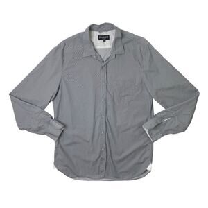 Betabrand Shirt Mens L Large Steel White Cotton Printed Button Up Long Sleeve